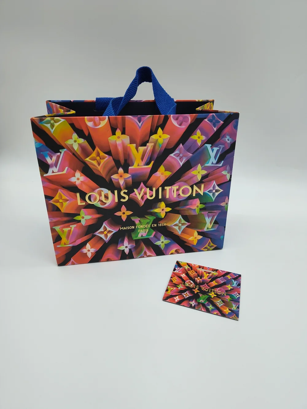 LOUIS VUITTON Limited Edition Holiday Shopping Gift Bag Card Rainbow Monogram